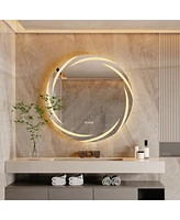 Wisfor Round Circle Lighted Bathroom Mirror Anti Fog Vanity Mirror Stepless Dimming