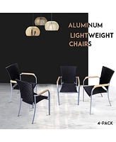 Slickblue Set of 4 Pe Wicker Patio Dining Chairs - Lightweight Stackable Outdoor Chairs with Aluminum Frame