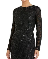 Mac Duggal Women's High Neck Long Sleeve Embellished Dress