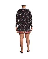 Lands' End Women's Plus Cotton Jersey Long Sleeve Hooded Swim Cover-up Dress