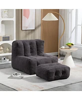 The Pop Home Fluffy Bean Bag Chair with Ottoman, Super Soft Lazy Sofa for Living Room-The