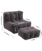 The Pop Home Fluffy Bean Bag Chair with Ottoman, Super Soft Lazy Sofa for Living Room-The