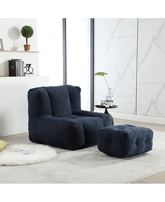 The Pop Home Fluffy Bean Bag Chair with Ottoman, Super Soft Lazy Sofa for Living Room-The