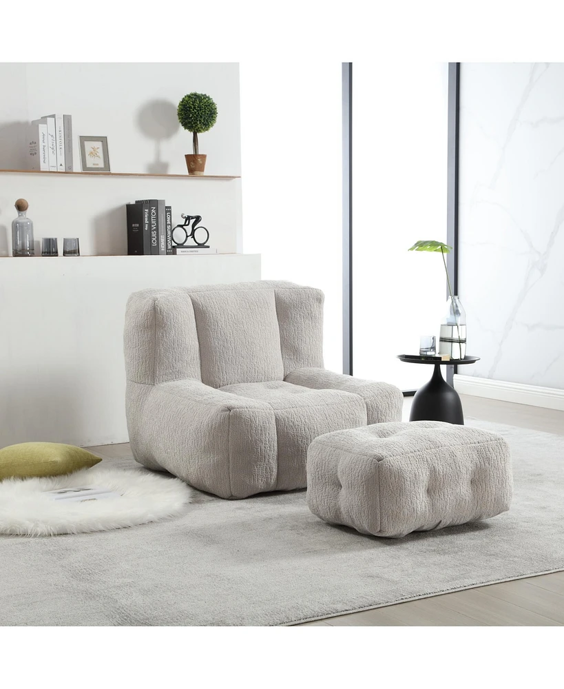 The Pop Home Fluffy Bean Bag Chair with Ottoman, Super Soft Lazy Sofa for Living Room-The