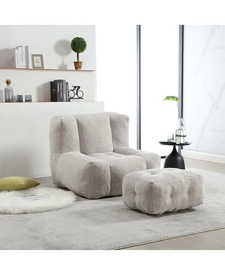 The Pop Home Fluffy Bean Bag Chair with Ottoman, Super Soft Lazy Sofa for Living Room-The