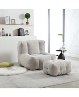 The Pop Home Fluffy Bean Bag Chair with Ottoman, Super Soft Lazy Sofa for Living Room-The