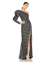 Mac Duggal Women's One Sleeve Polka Dot Sheath Gown