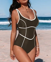 Cupshe Women's Black Piped Scoop Neck One-piece Swimsuit