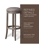 Maven Lane Eva Bar Stool in Reclaimed Oak Finish with Ronan Stone Leather