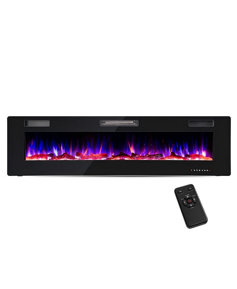 Sugift 68 Inch Ultra-Thin Electric Fireplace Recessed Wall Mounted with Crystal Log Decoration