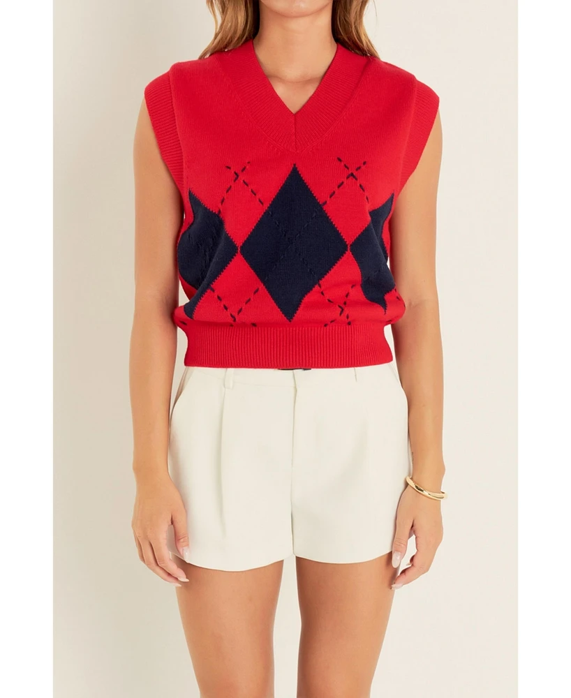 English Factory Women's Argyle Knit Vest