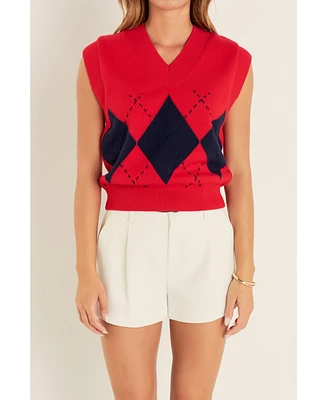 English Factory Women's Argyle Knit Vest