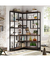 Tribesigns 6-Tier Tall Modern Corner Bookcase，6-Shelf Corner Bookshelf with Metal Frame for Living Room Home Office