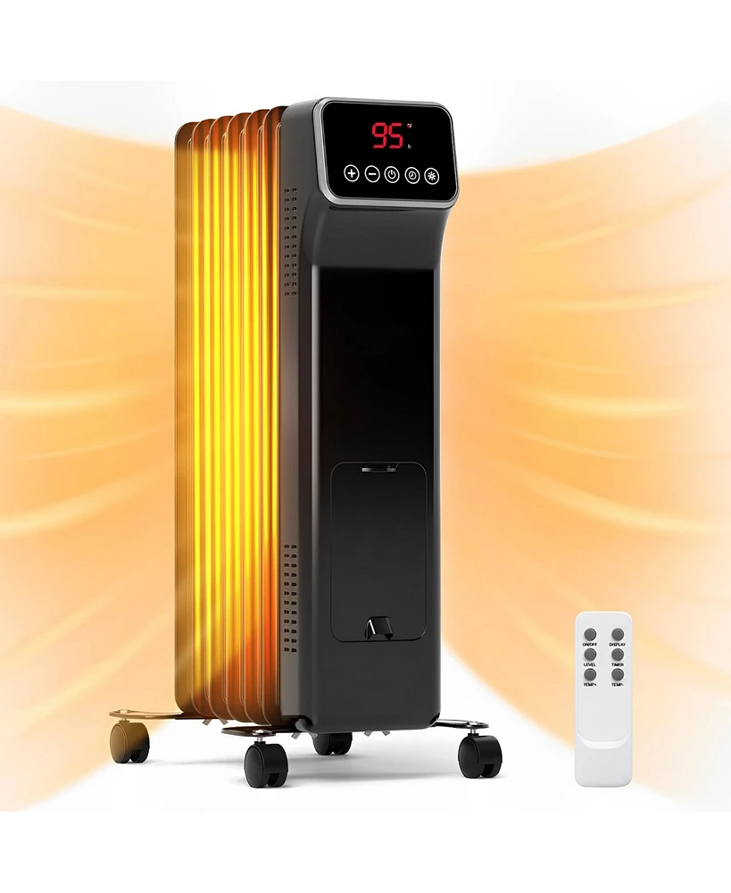 Skonyon 1500W Oil Filled Radiator Heater with Remote Control 3 Modes 24H Timer-Black