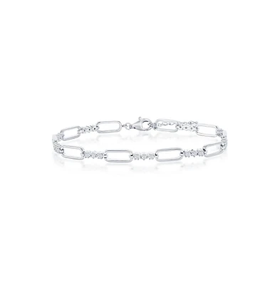 Simona Sterling Silver Alternating Paperclip Design & Cz Bracelet