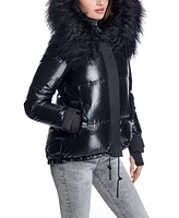 Julia & Stella by Maximilian Women's Nylon Jacket with Fur Trimmed Hood