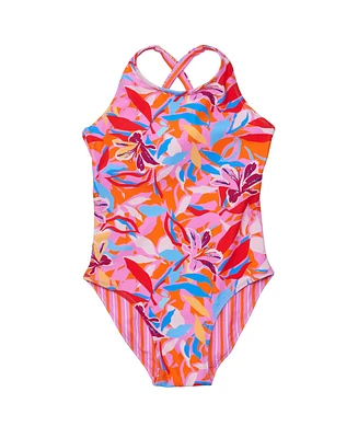 Snapper Rock Big Girls Blooming Sunset Sustainable X Back Swimsuit