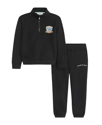 Scotch & Soda Little Boys Quarter Zip Fleece Pullover Sweatshirt and Jogger, 2-Piece Set