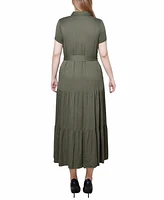 Ny Collection Petite Short Sleeve Midi Twill Dress