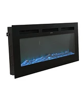 Boyel Living Wall Mounted Recessed Electric Fireplace with Logs and Crystals