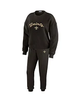 Wear by Erin Andrews Women's Black New Orleans Saints Knitted Tri-Blend Long Sleeve T-Shirt Pants Lounge Set