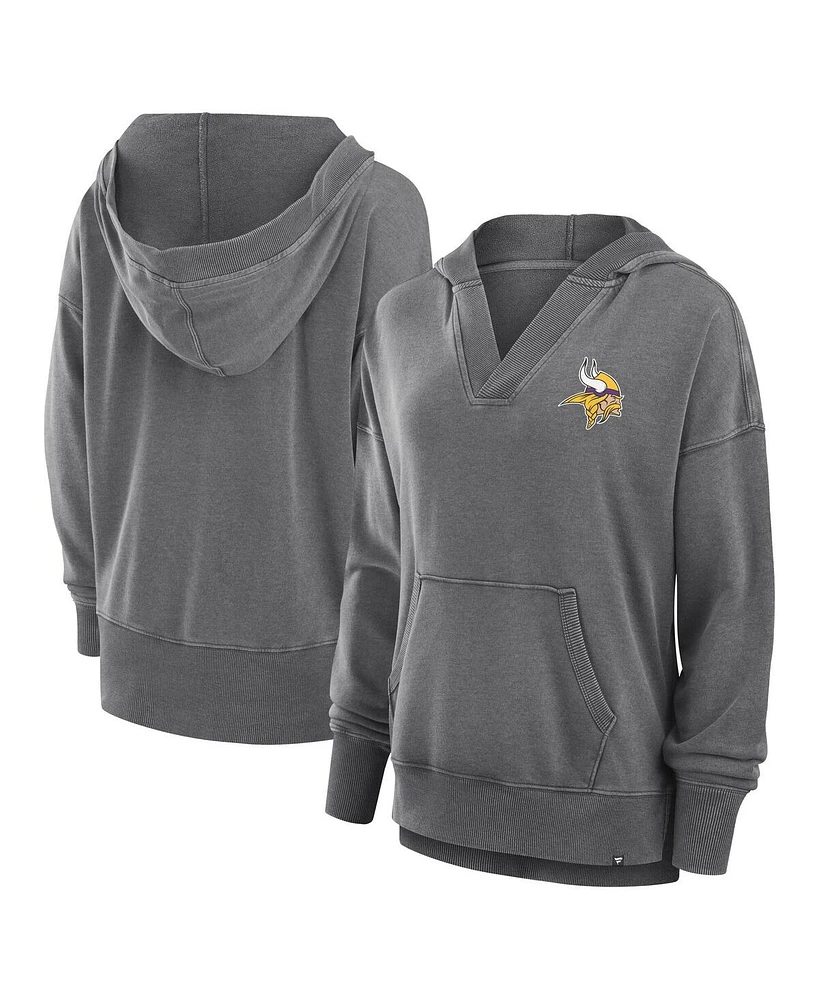 Fanatics Women's Heather Charcoal Minnesota Vikings Initiative Snow Wash French Terry V-Neck Pullover Hoodie