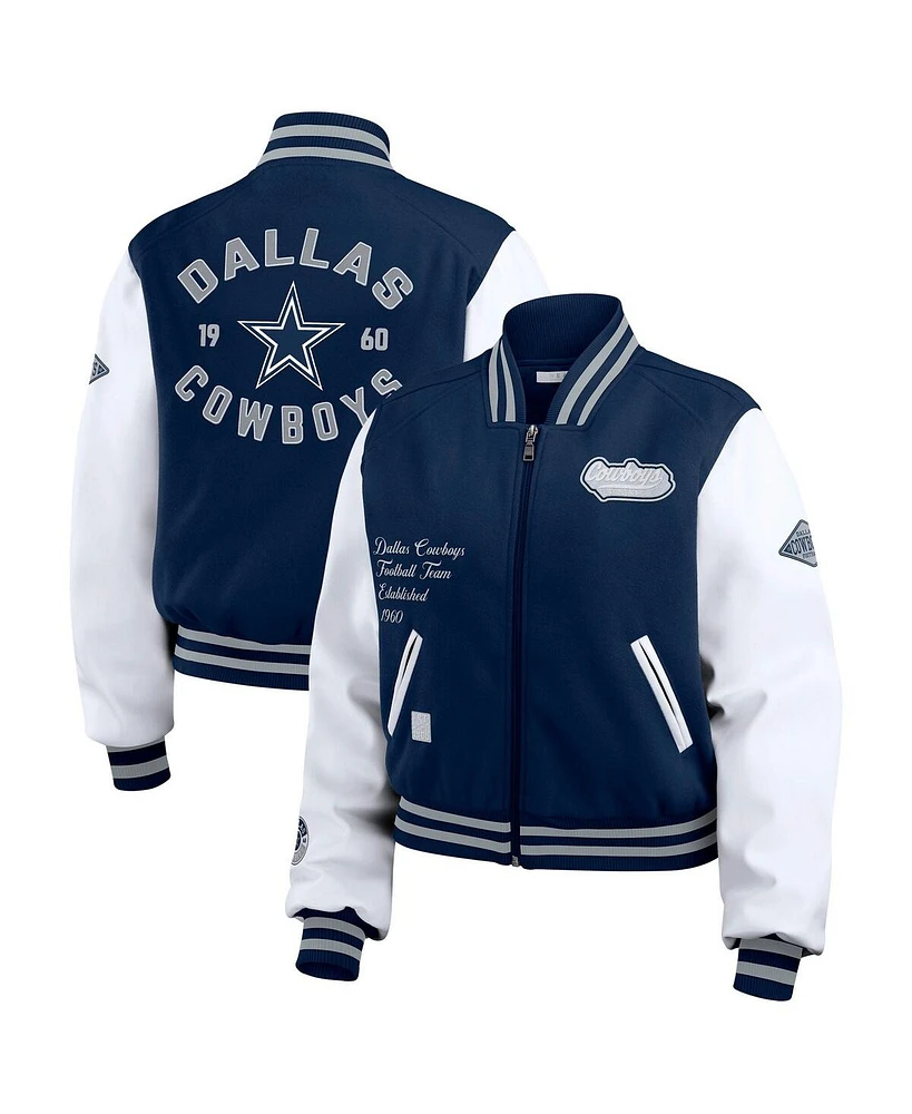 Wear by Erin Andrews Women's Navy/White Dallas Cowboys Varsity Full-Zip Jacket