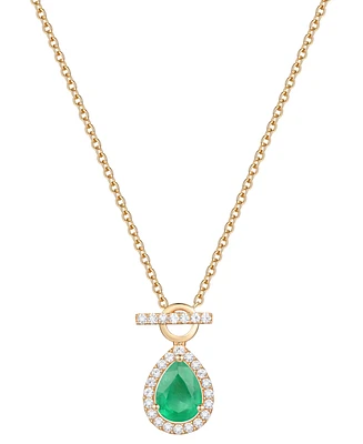 Emerald (1 ct. t.w.) & Diamond (1/4 Pear Halo Toggle 18" Pendant Necklace 14k Gold (Also available Ruby Sapphire