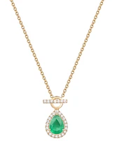 Lab Grown Emerald (1 ct. t.w.) & Diamond (1/4 Pear Halo Toggle 18" Pendant Necklace 14k Gold (Also available Ruby Sapphire