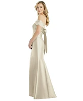 Alfred Sung Women's Off-the-Shoulder Bow-Back Satin Trumpet Gown