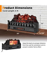 Sugift 26 Inch Electric Fireplace Heater with Remote Control and Realistic Lemonwood Ember Bed