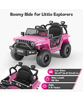 Funtok 12V Kids Ride On Truck Car w/ Remote Control, bluetooth Electric Toy, Built in MP3 player, Led Lights - Pink