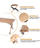 Slickblue Roll Up Wooden Folding Table - Low Height Portable Table for Camping and Picnics