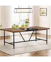 Tribesigns 70.8 x 35.4 inch Large Dining Table for 6-8, Industrial Rustic Kitchen Dining Room Table, Rectangle Dinner Table with Tube Metal Frame for