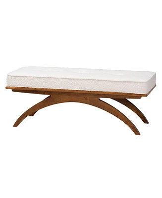 Baxton Studio Orella Japandi Cream Boucle Fabric and Walnut Brown Finished Wood Bench