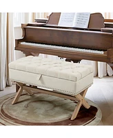 The Pop Home 35 Inch Button-Tufted Storage Ottoman, Linen Storage Bench for End of Bed-The Pop Home
