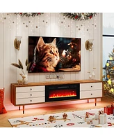 Sugift 36 Inches Electric Fireplace Heater Recessed with Led Strip Lights and Remote Control