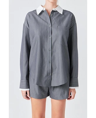 Grey Lab Women's Oversized Pinstripe Shirt