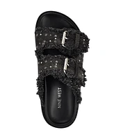 Nine West Women's Eleny Double Band Embellished Flat Slip-On Sandals