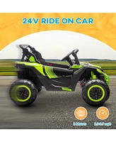 Qaba 24V 7AH Ride on Car, 2 Seater 4 Mph Utv w/ Music,