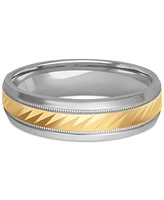 Men's Diagonally-Engraved Milgrain Detail Wedding Band Sterling Silver & 18k Gold-Plated