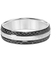 Men's Engraved Two-Tone Wedding Band Sterling Silver & Black Rhodium-Plate