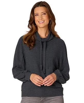 Democracy Petite Funnel-Neck Long-Blouson-Sleeve Top