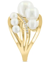 Effy Cultured Freshwater Pearl (3-7mm) & Diamond (1/10 ct. t.w.) Openwork Crossover Statement Ring in 14k Gold