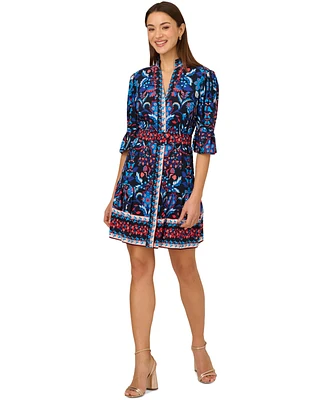 Adrianna by Adrianna Papell Women's 3/4-Sleeve Belted Fit & Flare Dress