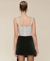 Avec Les Filles Women's Tweed Corset Sleeveless Top