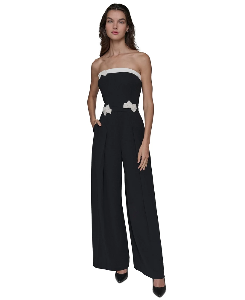 Karl Lagerfeld Paris Women's Beaded-Bow Strapless Jumpsuit