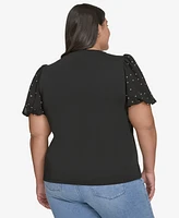 Karl Lagerfeld Paris Plus Embellished Puff-Sleeve T-Shirt, Exclusively at Macy's