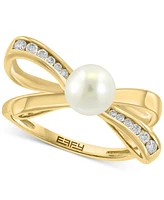 Effy Cultured Freshwater Pearl (6mm) & Diamond (1/6 ct. t.w.) Bow Ring in 14k Gold