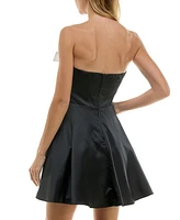 City Studios Juniors' Strapless Bow-Front Fit & Flare Dress